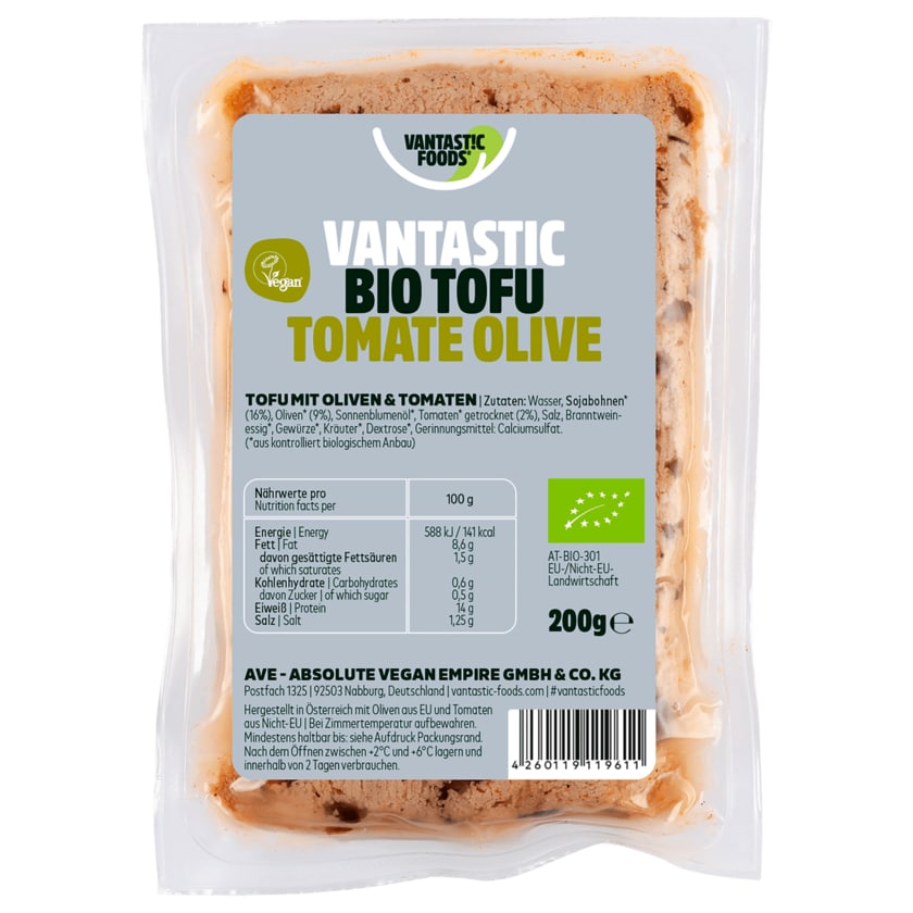 Vantastic foods Bio Tofu Tomate-Olive vegan 200g